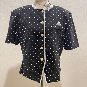 Stuart Alan Black White‎ Polka Dot Blazer Jacket Size 16 Pearl Buttons